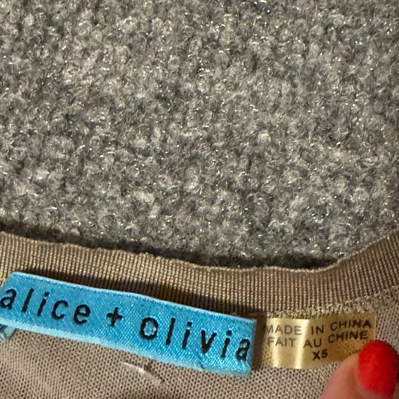 Alice+Olivia Champagne Silver Tabitha Bodycon Mini Dress Long Sleeve Shimmer XS - Picture 9 of 12